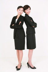 스튜디오 안의 비즈니스맨과 비즈니스 우먼