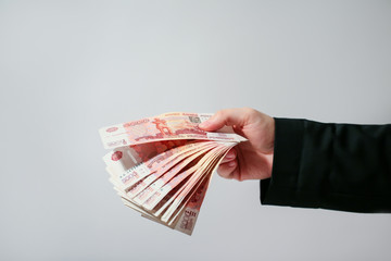 Russian Banknotes Rubles in hand