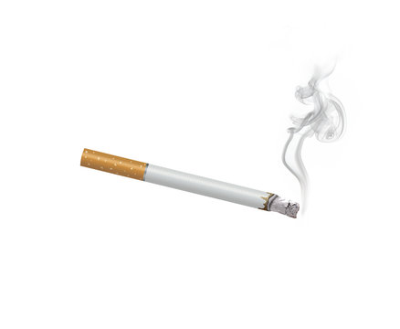 Cigarette with smoke  isolated on white background