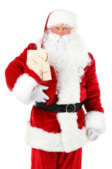 Santa Claus holding bag with letters isolated