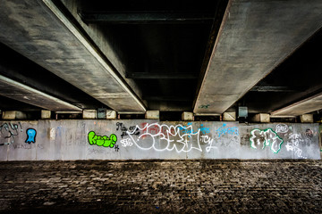 Graffiti under a bridge in Boston, Massachusetts.