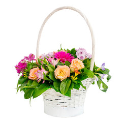 White basket with roses