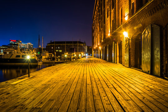 Henderson's Wharf at night, on the waterfront in Fells Point, Ba