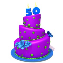 Birthday cake with number fifty 3d illustration