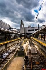 Railroad tracks in the South Station, Boston, Massachusetts.
