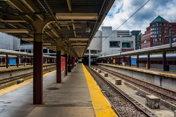 Zelfklevend Fotobehang Railroad tracks in the South Station, Boston, Massachusetts. © jonbilous