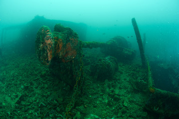 Boat wreck in Ambon, Maluku, Indonesia underwater