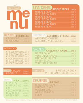 Modern menu list dishes.
