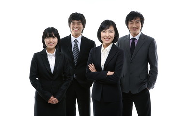 무리 지어 일하고 있는 비즈니스맨과 비즈니스 우먼들