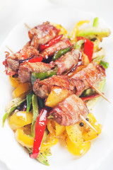 Meat and vegetable on skewer