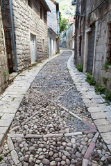 Stone paved street in Risan, Montenegro