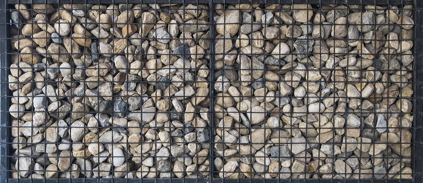 pebble stones in iron mesh
