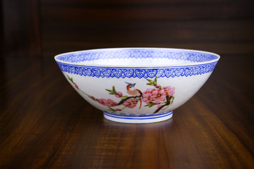 old chinese bowl with peach flower painting