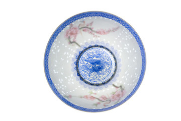old chinese bowl with peach flower painting