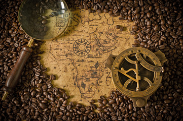 coffee bean  with map