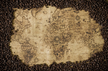 coffee bean  with map