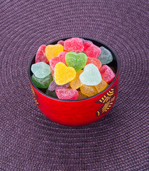 candies. jelly candies in bowl on a background. jelly candies in