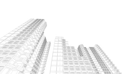Fototapeta premium Perspective 3D render of Aerial view of city buildings 