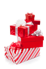 Obraz premium Group of red gift boxes for christmas