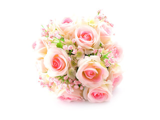 Fototapeta na wymiar bouquet of pink roses isolated on white background