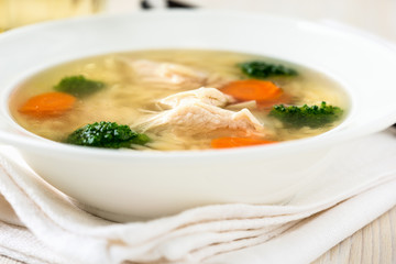 Chicken soup with vegetables and orzo