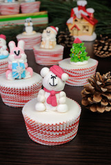 Sugar Christmas bear figurine on muffin