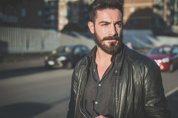 Fototapeta premium young handsome attractive bearded model man