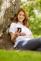 Obraz premium Pretty redhead text messaging on her phone