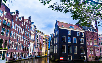 Amsterdam canals and typical houses