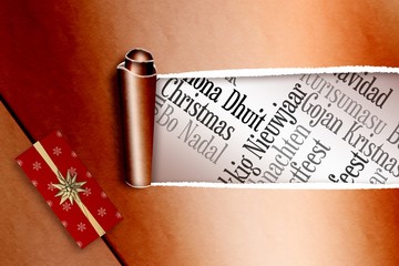 Composite image of christmas present with bow