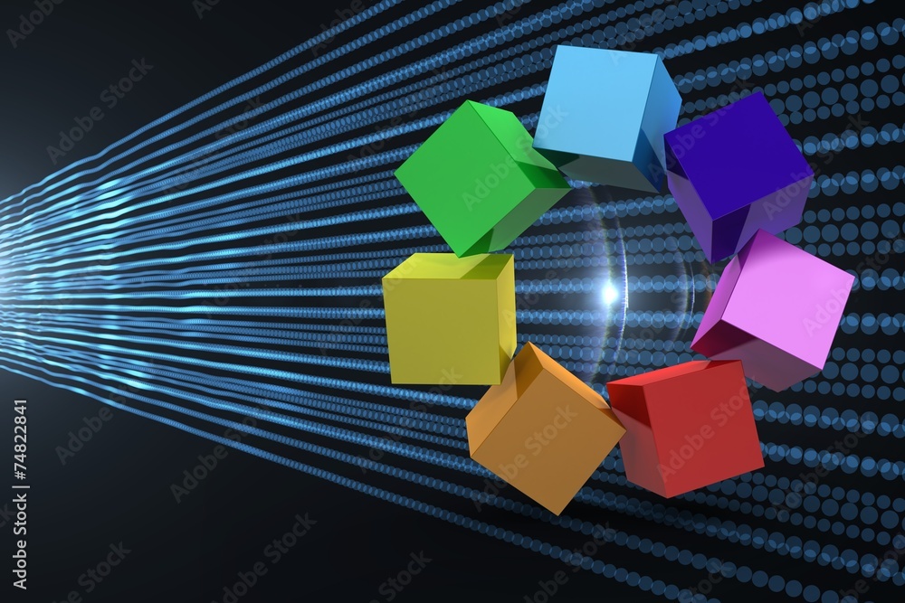 Poster composite image of 3d colourful cubes in a circle