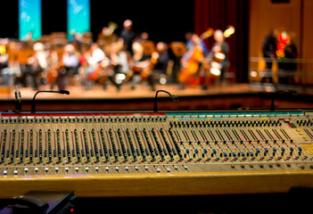 The work on the sound. sound engineering console.