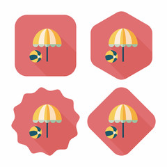 beach umbrella with ball flat icon with long shadow,eps10