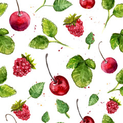 Watercolor tiled background with berries