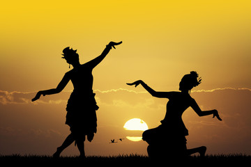 Indonesian dance at sunset