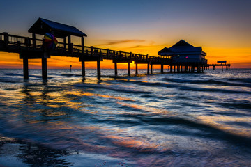Fishing pier in the Gulf of Mexico at sunset,  Clearwater Beach,
