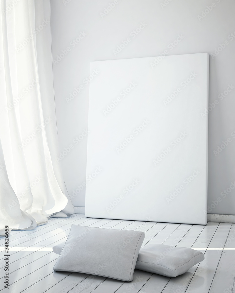 Wall mural mock up poster in white scandinavian interior, background