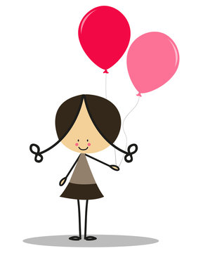 Doodle little girl carrying balloons - Full Color