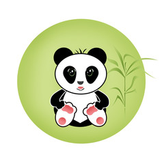 Sitting cute little panda bamboo illustration background