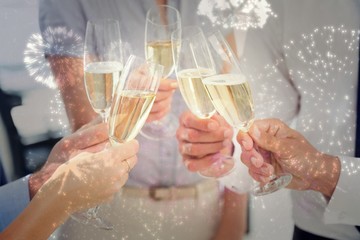 Composite image of hands toasting with champagne