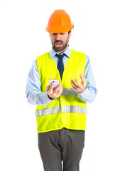 Worker talking to mobile