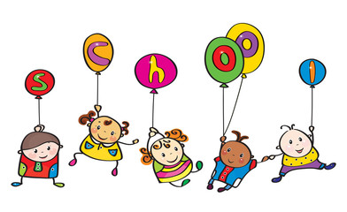 Vector fun kids cartoons  with balloons.