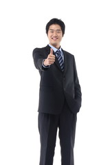 스튜디오 안에서 제스처 취하고 있는 비즈니스맨