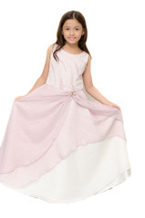 Obraz na płótnie Canvas Little girl portrait on pink dress smiling on white background