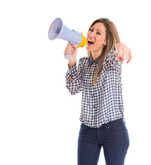 Woman shouting by megaphone