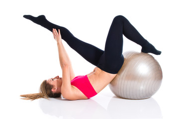Woman doing sport with fitball