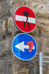 Florence, Italy - August 5, 2014 - Street art by Clet Abraham