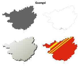 Guangxi blank outline map set