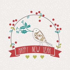 New Year card design with little bird