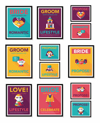 Wedding poster flat design background set, eps10